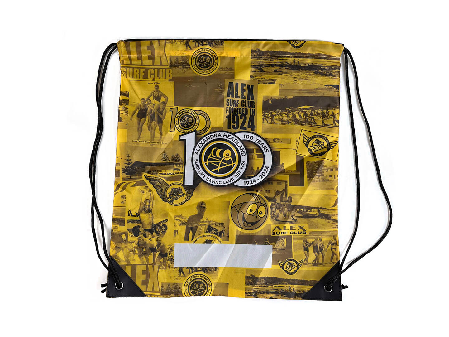 yellow front drawstring bag