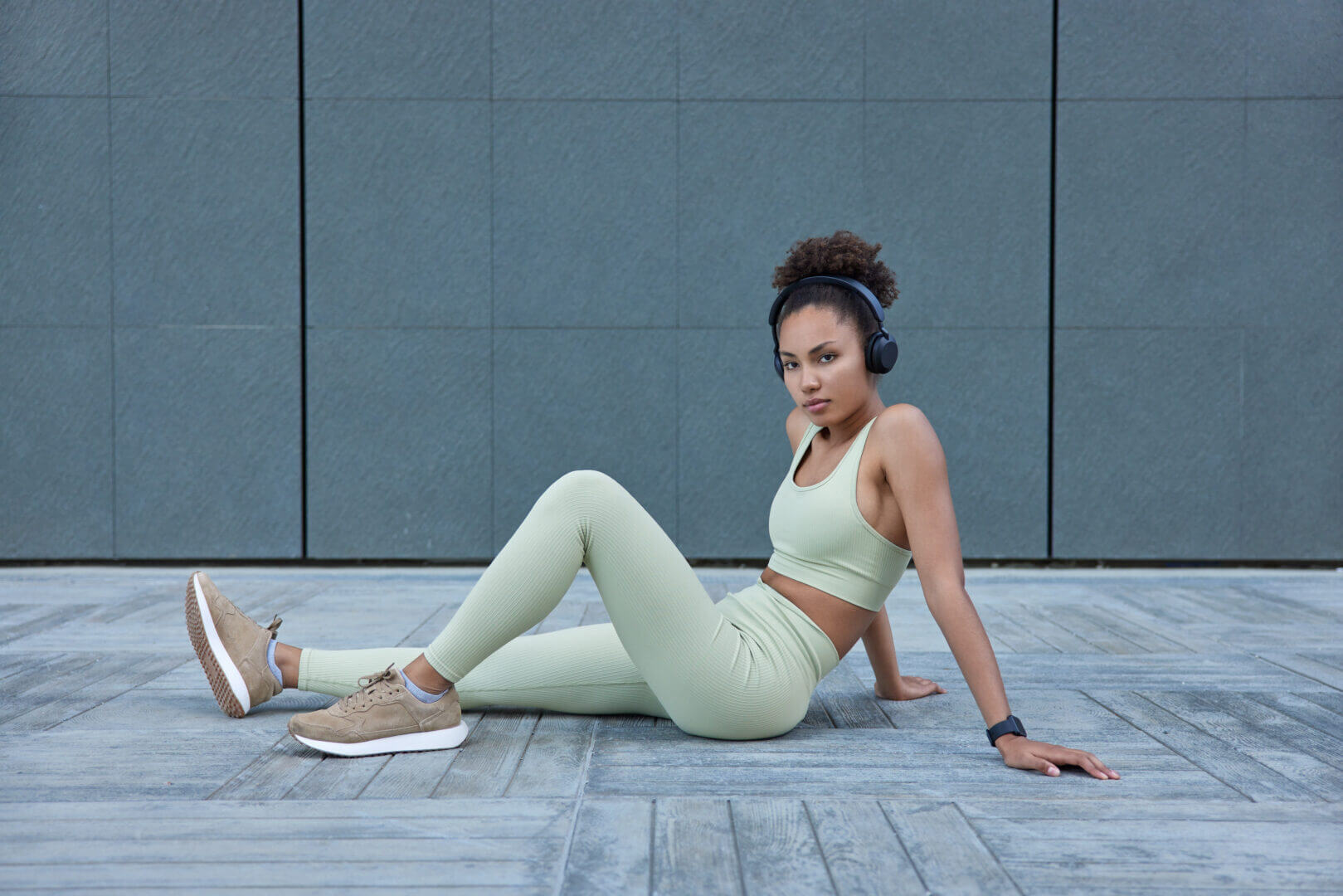 woman wearing leggings made from spandex polyester blends