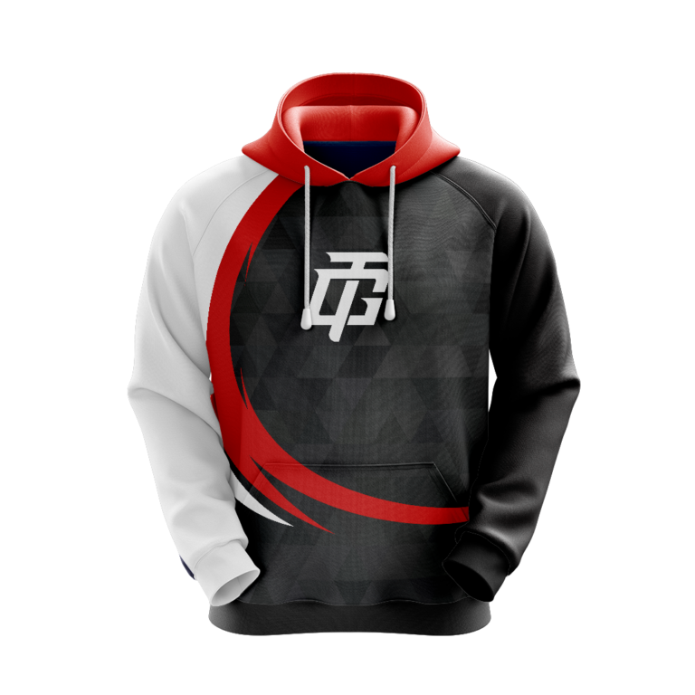 black, red and white colored hoodie mockup